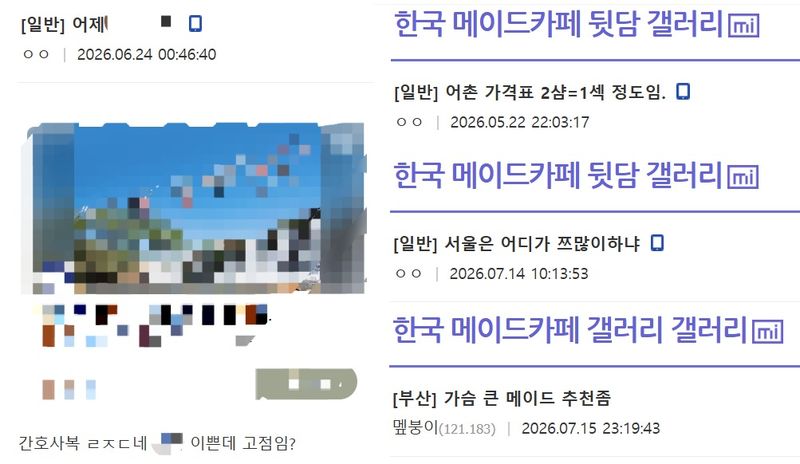 디시인사이드 메이드카페 갤러리, 메이드카페 뒷담 갤러리 등 갈무리
