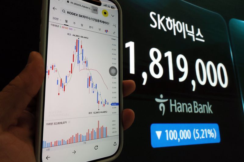 서울 중구 하나은행 딜링룸 현황판에 SK하이닉스 주가가 표시되고 있다. 2026.7.24 ⓒ 뉴스1 김진환 기자