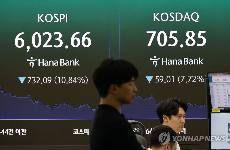 '검은 화요일'…코스피 10.8%·코스닥 7.7%↓ (출처=연합뉴스)