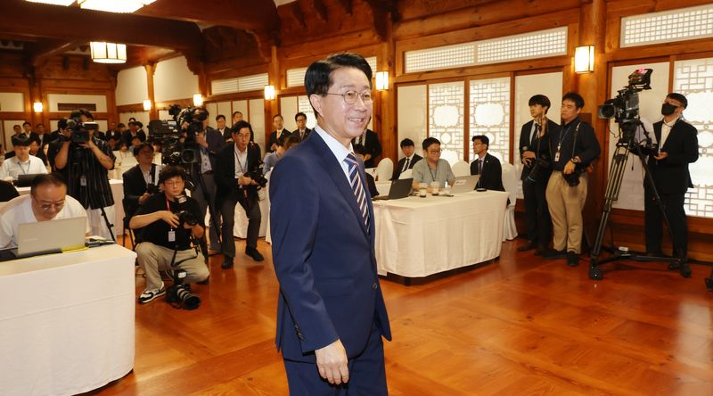 조정식 국회의장이 28일 서울 여의도 국회 사랑재에서 열린 취임 첫 기자 간담회에 참석하고 있다. 2026.7.28 ⓒ 뉴스1 국회사진기자단