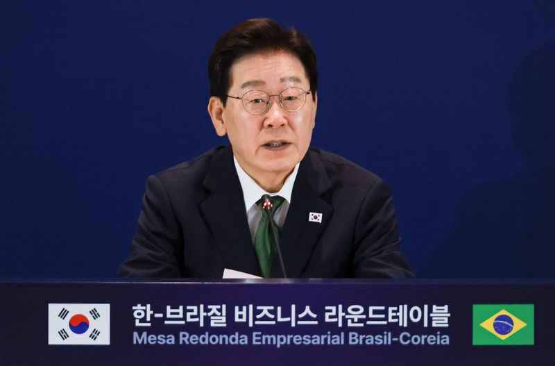이재명 대통령이 28일(현지시간) 브라질 상파울루 한 호텔에서 열린 비즈니스 라운드테이블에서 발언을 하고 있다. 2026.7.29 ⓒ 뉴스1 허경 기자
