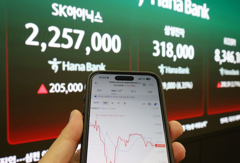 [서울=뉴시스] 김명년 기자 = 삼성전자와 SK하이닉스 단일종목 레버리지 상장지수펀드(ETF)가 27일 상장됐다. 이 상품은 삼성전자와 SK하이닉스 등락률을 각각 2배 추종한다. 투자자는 금융투자협회 금융투자교육원 홈페이지에 접속해 '한눈에 알아보는 레버리지 ETF 가이드 교육'을 이수한 뒤, 발급된 수료증 번호를 이용중인 증권사 앱에 등록해야 한다. 또 최소 조건인 기본예탁금 1000만원을 계좌에 예치해 예수금이나 주식 잔고 형태로 채워져 있어야 최종 매매가 가능하다. 사진은 이날 오전 거래되고 있는 해당 ETF 화면. 2026.