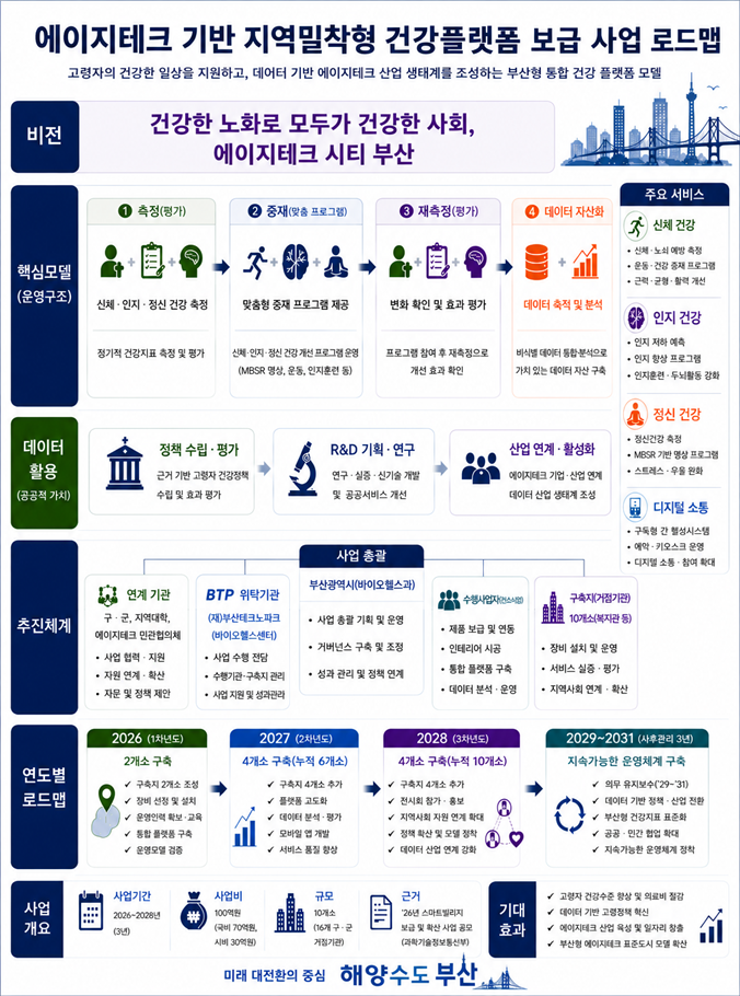 '에이지테크 기반 지역밀착형 건강돌봄 플랫폼 보급' 사업 로드맵. 부산시 제공
