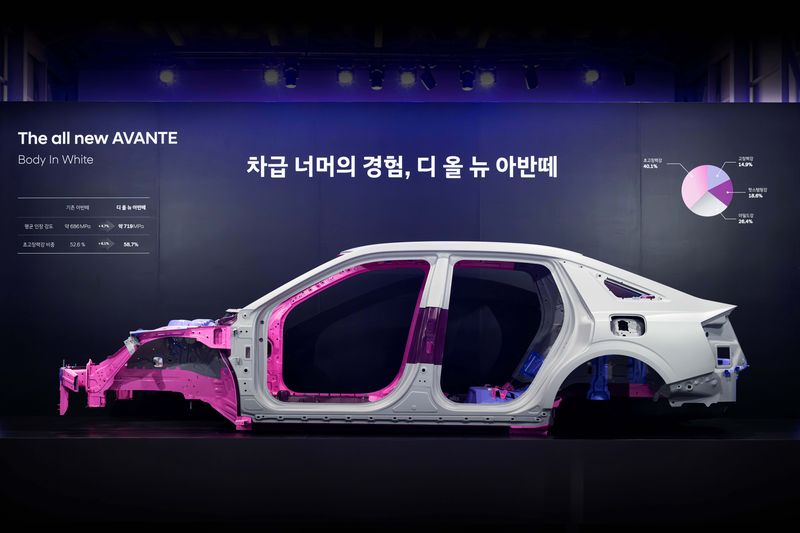 디 올 뉴 아반떼 테크 데이에 전시된 차체 골격(BIW) 전시물. 현대차 제공.