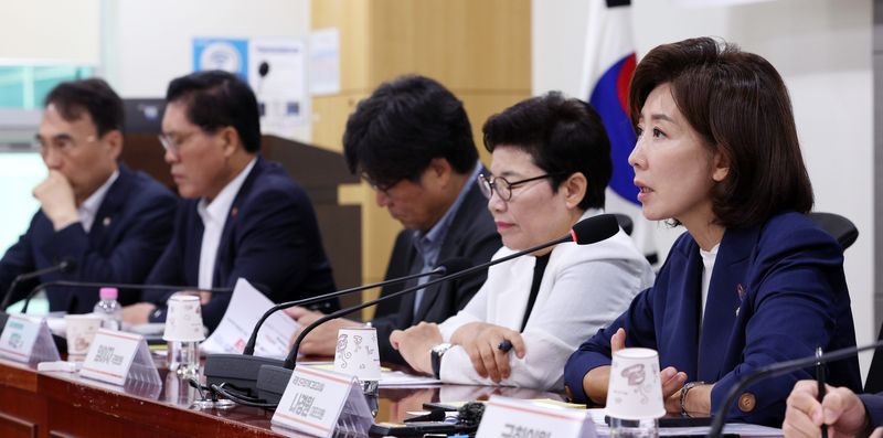 나경원 국민의힘 의원이 30일 서울 여의도 국회 의원회관에서 열린 노란봉투법 주52시간 규제 부작용과 국민 일자리 보호를 위한 노동 정책의 미래 토론회에서 발언하고 있다. 뉴시스