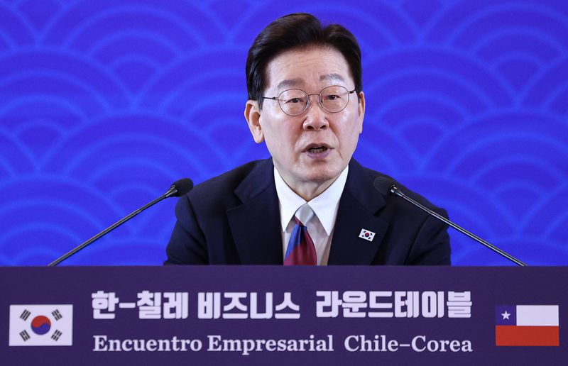 이재명 대통령이 30일(현지시간) 칠레 산티아고 한 호텔에서 열린 비즈니스 라운드테이블에서 발언을 하고 있다. 2026.7.31 ⓒ 뉴스1 허경 기자