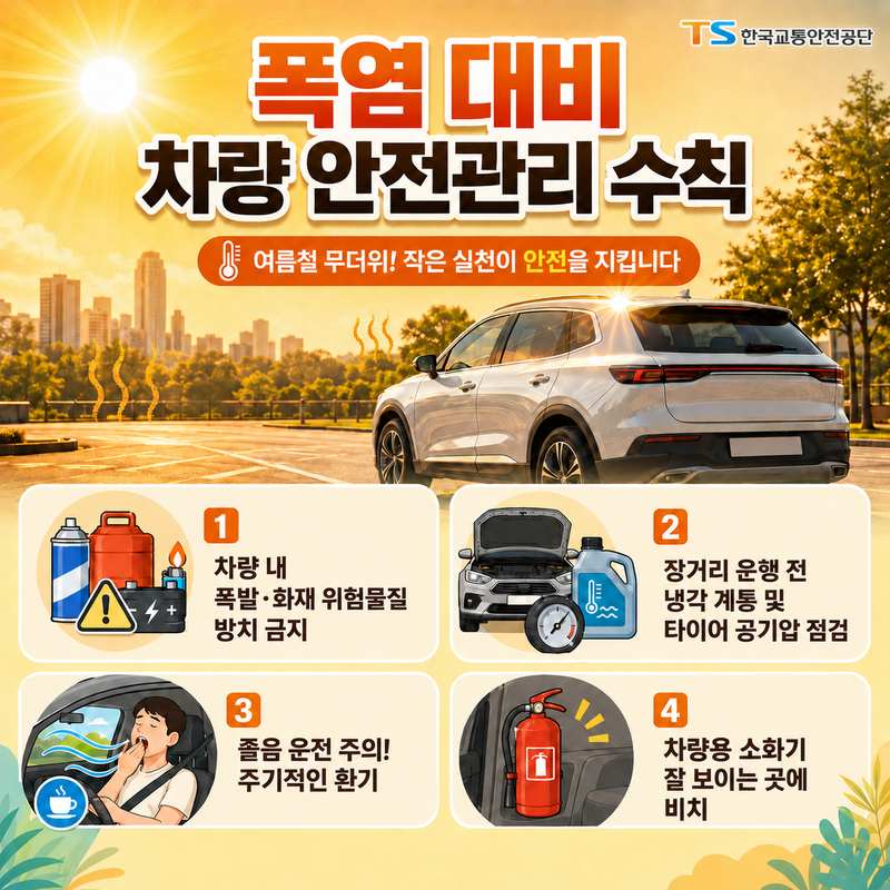 TS, 폭염 속 차량 화재 막는다…냉각수·타이어 점검 당부