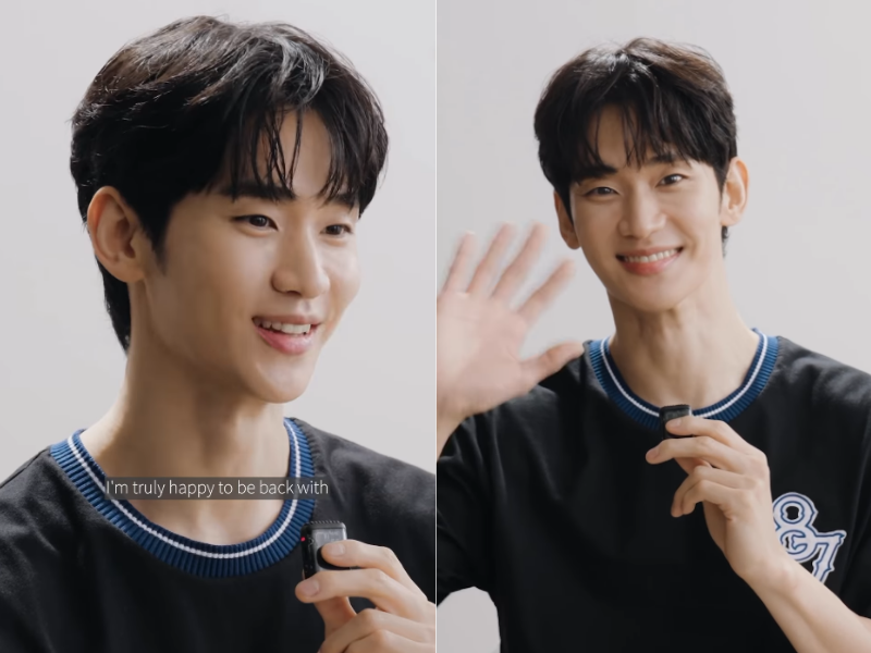 배우 김수현이 필리핀 패션 브랜드 벤치(BENCH) 공식 SNS에 공개된 영상에서 밝은 표정으로 복귀 인사를 전하고 있다. /사진=벤치 인스타그램