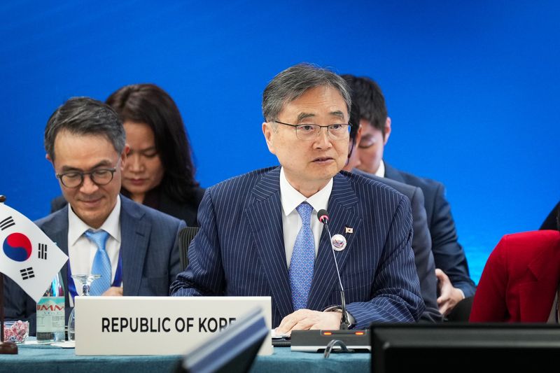 [서울=뉴시스] 황준선 기자 = 조현 외교부 장관이 23일(현지시간) 필리핀 마닐라에서 열린 제14차 한-메콩 외교장관회의에서 발언하고 있다. (사진=외교부 제공) 2026.07.23. photo@newsis.com *재판매 및 DB 금지
