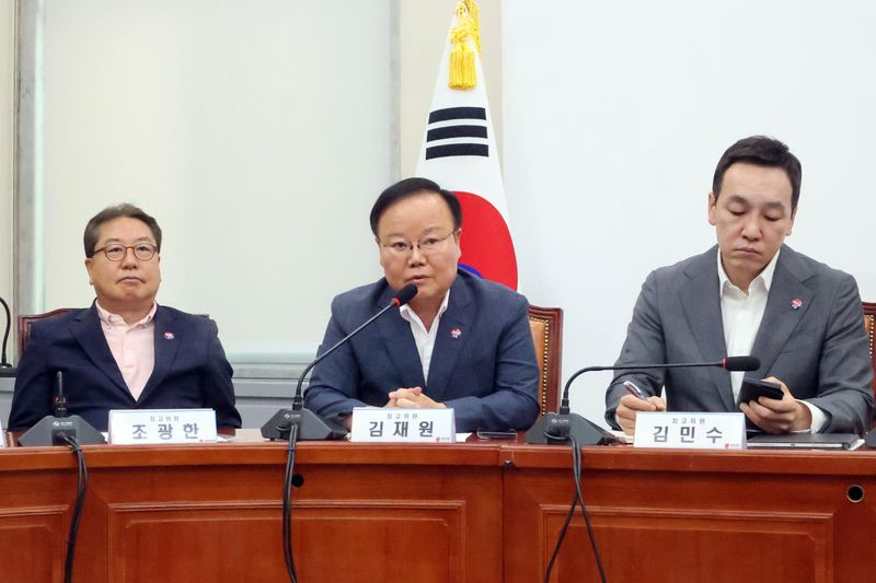 김재원 국민의힘 최고위원이 7월 30일 여의도 국회에서 열린 최고위원회의에서 발언 하고 있다. 사진=박범준 기자