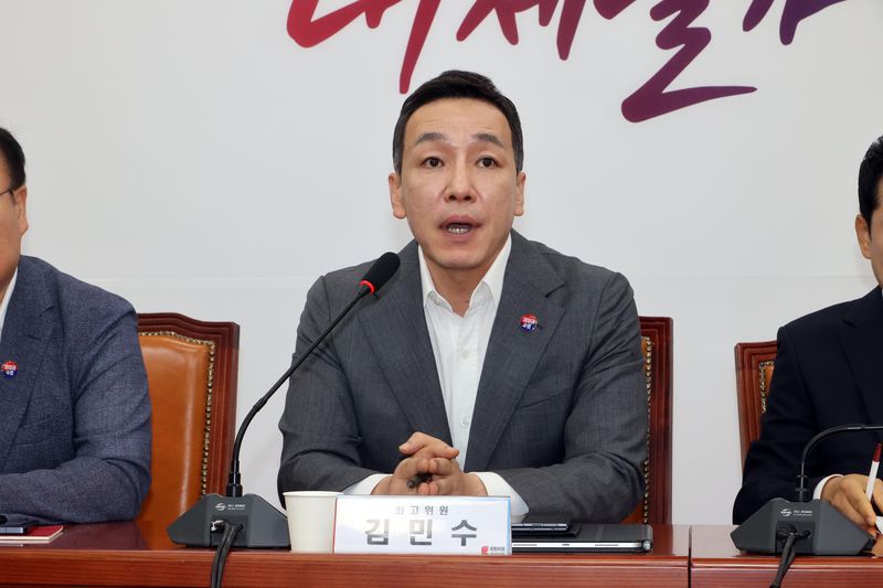 국민의힘 김민수 최고위원이 6일 국회에서 열린 최고위원회의에서 발언하고 있다. 사진=박범준 기자