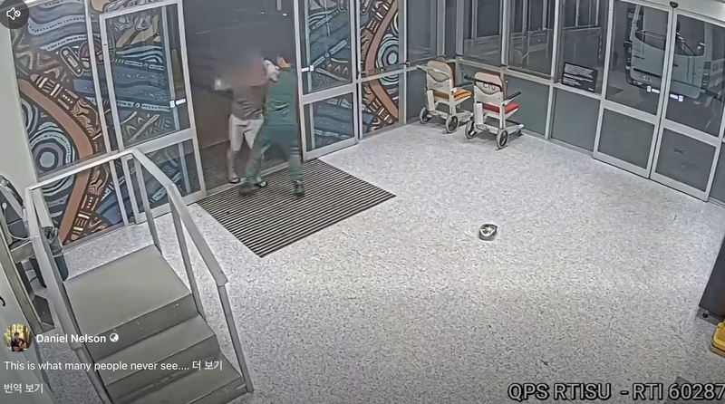 호주의 한 응급실에서 난동을 부리는 환자를 주짓수로 제압하는 간호사의 모습이 담긴 CCTV 영상이 온라인에 공개된 뒤 화제가 됐다. 영상 속 간호사인 다니엘 넬슨은 "폭력에 노출된 응급실 상황"을 강조했다./사진=다니엘 넬슨 페이스북 캡처