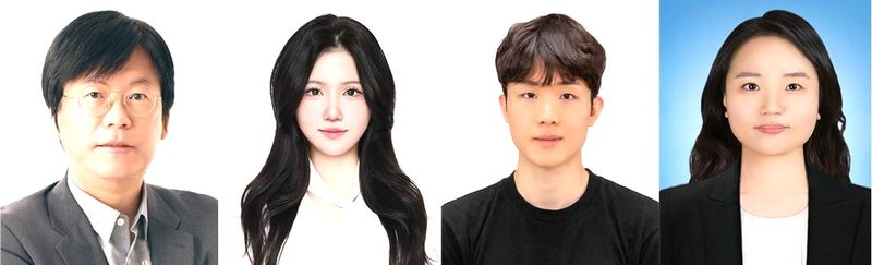 [포항=뉴시스] 포스텍 신소재공학과·융합대학원 한세광 교수 연구팀이 배터리나 전원 없이 실내등·햇빛으로 상처 봉합과 조직 재생을 돕는 착용 패치를 개발했다. 사진 왼쪽부터 한 교수, 신소재공학과 석사과정 조경주씨, 김성종 박사, 건국대 김혜민 교수. (사진=포스텍 제공) 2026.08.10. photo@newsis.com