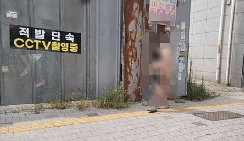[대구=뉴시스] 10일 오후 2시30분께 대구 동구 신암동 한 거리에서 50대 남성이 나체로 활보하고 있다. (사진=온라인 커뮤니티 갈무리) 2026.08.10. photo@newsis.com *재판매 및 DB 금지