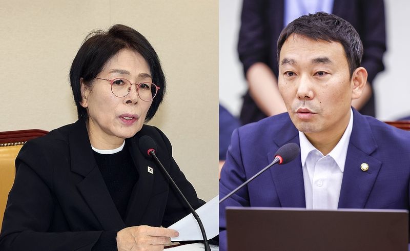 최민희 더불어민주당 남양주갑 국회의원(왼쪽)과 김용민 국회의원(남양주병). 연합뉴스