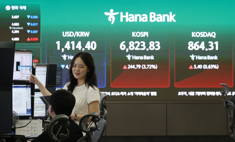 13일 기획예산처는 6월말 누계 총수입이 전년동기 대비 61조3000억원 증가한 381조9000억으로 집계됐다고 밝혔다. 이날 서울 중구 하나은행 딜링룸 모습. 연합뉴스