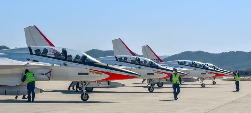 전남광주통합특별시 광산구 공군 제1전투비행단 기지 내 T-50훈련기 모습. 뉴시스