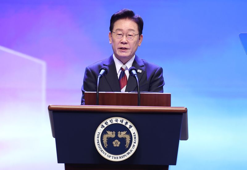 이재명 대통령이 지난 15일 서울 종로구 세종문화회관에서 열린 제81주년 광복절 경축식에서 경축사를 하고 있다. 청와대통신사진기자단