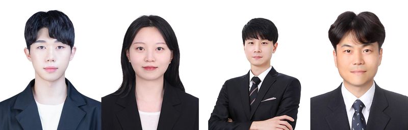 왼쪽부터 숭실대 화학공학과 김준모 졸업생(2026년 석사 졸업), 숭실대 신소재공학과 이예지 학생(2026년 석사 졸업), 숭실대 신소재공학과 박민호 교수, 숭실대 화학공학과 강범구 교수. 숭실대 제공