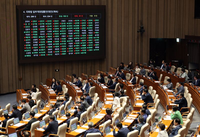 국회, 패스트트랙 심사 단축법안 가결 여야는 20일 국회 본회의를 열고 70여개 비쟁점 법안들을 의결했다. 패스트트랙(신속처리안건) 심사 기간을 최장 330일에서 90일로 단축하는 국회법 개정안이 본회의에서 통과되고 있다. 연합뉴스