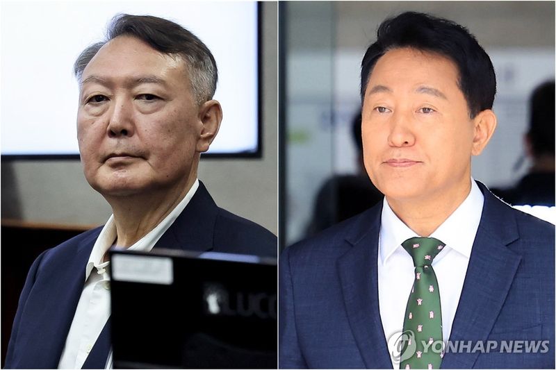 윤석열 전 대통령(왼쪽)과 오세훈 서울시장. 연합뉴스