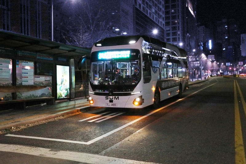 서울 한 도로에 강남 심야자율주행버스가 정차해 있다. 서울시 제공