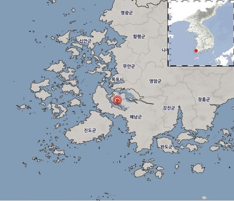 [해남=뉴시스] 23일 오전 6시43분께 전남광주 해남군 서북서쪽 21㎞ 지점에서 규모 3.1의 지진이 발생했다. (사진=기상청 제공) 2026.08.23. photo@newiss.com *재판매 및 DB 금지 /사진=뉴시스