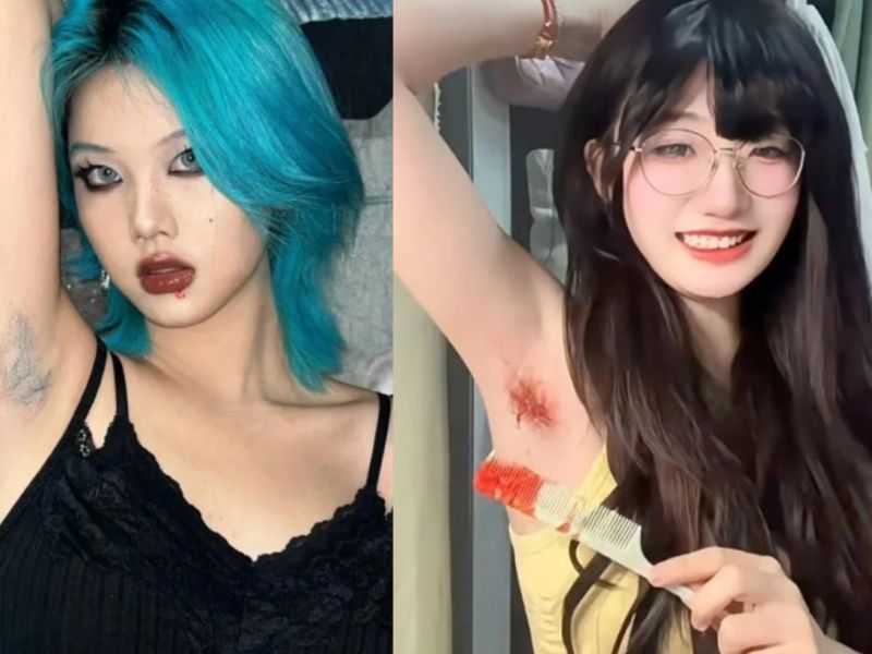 겨드랑이털을 그대로 길러 염색한 중국 여성들. /사진=SCMP