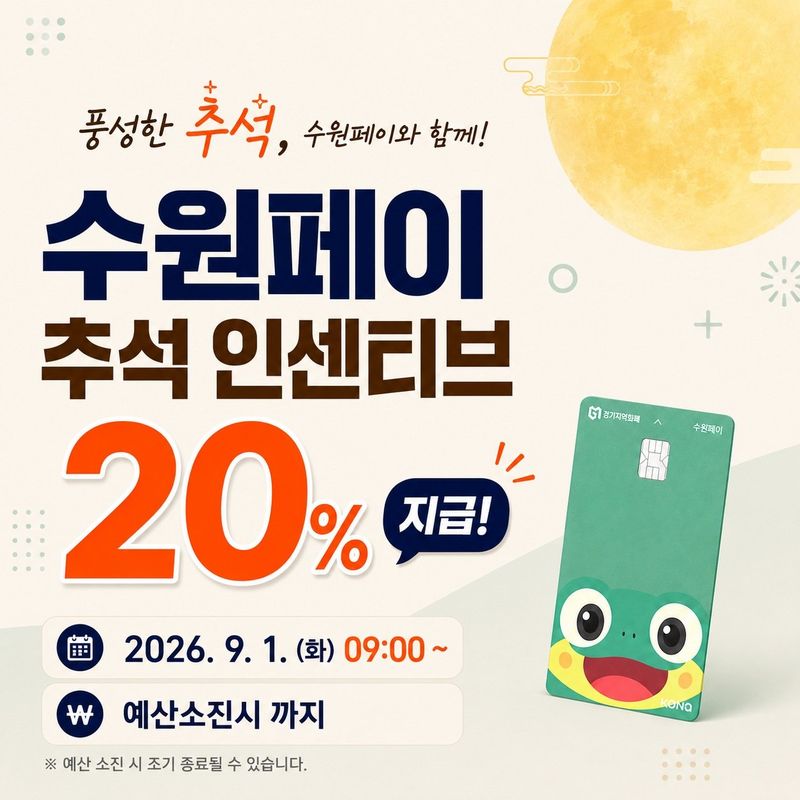 수원시, 추석 맞아 9월 '수원페이' 인센티브 20%…최대 10만원 혜택