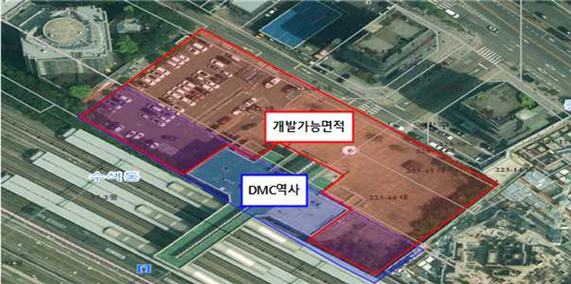 경의중앙선 디지털미디어시티(DMC)역 복합개발 사업 대상지 위성사진. 국가철도공단 제공