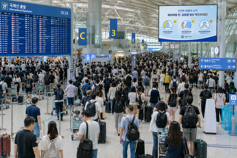 인천국제공항이 출입국을 하는 사람들로 북적이고 있다. AI 생성 이미지