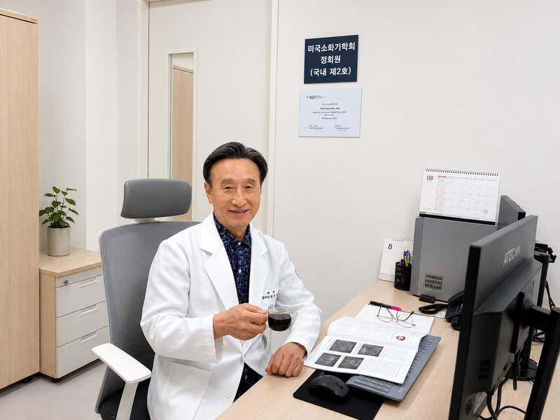 하루 한두잔 마시는 커피가 간 섬유화와 중증 간질환 진행을 완화하는 데 도움을 준다는 임상 연구를 소개하는 울주병원 간내과 김익모 과장. 울주병원 제공