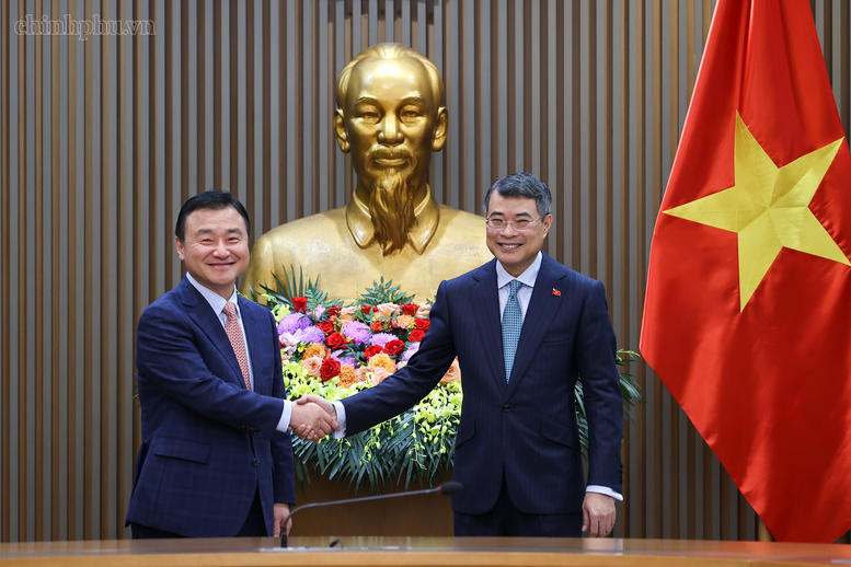지난 27일 노태문 삼성전자 디바이스경험(DX)부문장(사장·왼쪽)이 베트남 하노이 정부청사에서 레 민 흥 베트남 총리와 면담 전 기념사진을 촬영하고 있다. 베트남 관보 갈무리