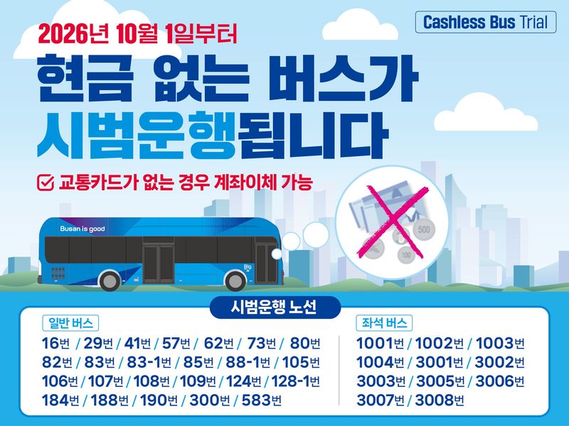 '현금 없는 버스' 안내 포스터. 부산시 제공