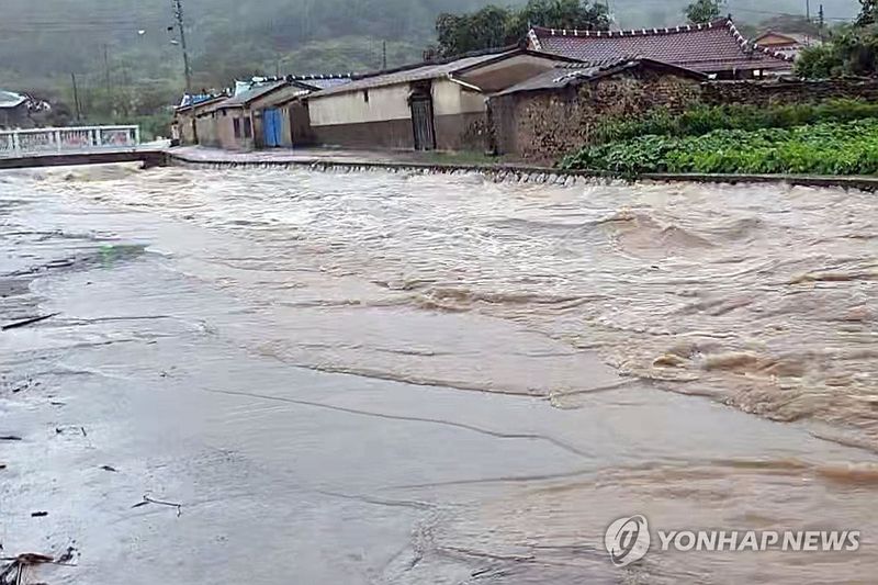 많은 비로 범람한 하천 (출처=연합뉴스)