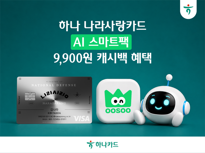 하나카드는 하나 나라사랑카드 신규 발급 고객을 대상으로 'AI스마트팩 9900원 캐시백 이벤트'를 진행한다고 2일 밝혔다.하나카드 제공