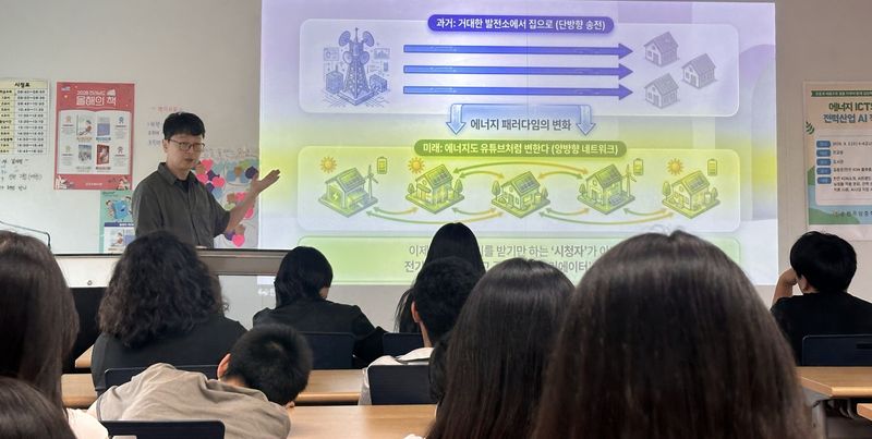 [순천=뉴시스] 한전KDN은 2일 순천 주암중학교에서 20여명의 학생을 대상으로 '전력ICT 산업 트렌드와 전력산업 현장에서 활용되는 AI 사례'를 주제로 찾아가는 진로체험 프로그램을 운영했다. (사진=한전KDN 제공) photo@newsis.com *재판매 및 DB 금지