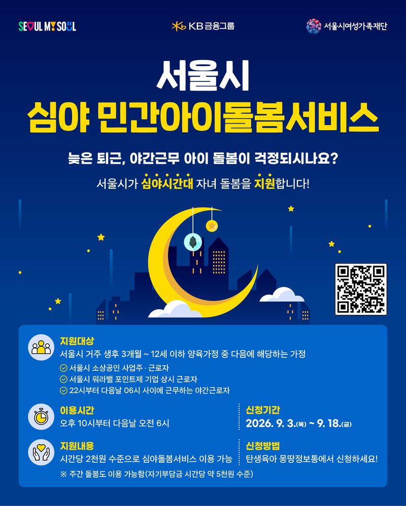 서울시, 야간근로자까지 아이돌봄 지원 확대..심야돌봄 시간당 2000원