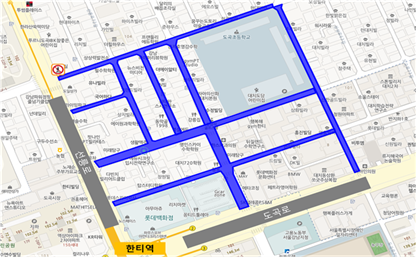 서울시가 '킥보드 없는 거리'로 신규 지정한 강남구 대치동 학원가 (1630m).