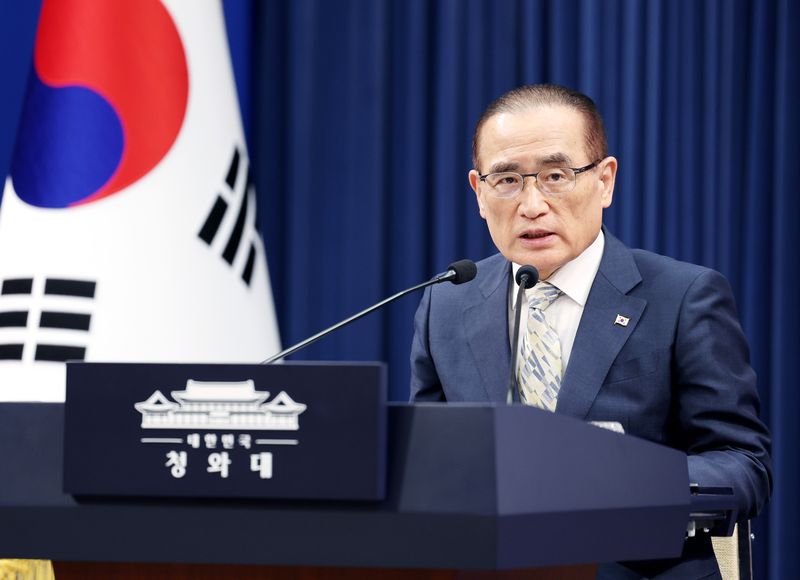 위성락 국가안보실장이 4일 청와대 춘추관에서 이재명 대통령의 9월 프랑스 방문 사전 브리핑을 하고 있다. 뉴시스