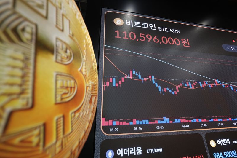 지난 4일 오전 서울 서초구 빗썸라운지 전광판에 비트코인 가격이 표시돼 있다.사진=뉴시스