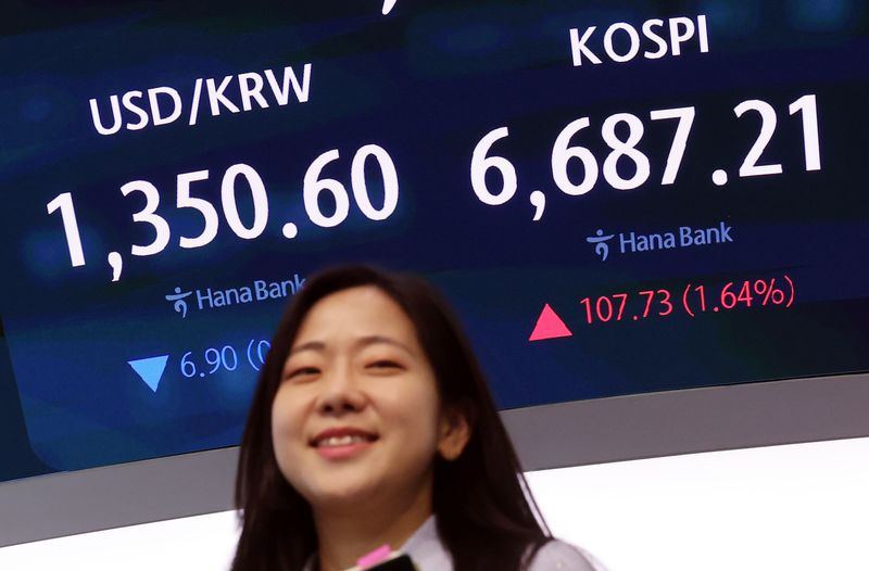 코스피가 107.73p(1.64%) 오른 6687.21에 장을 마감 마감한 4일 오후 서울 중구 하나은행 본점에서 딜러들이 업무를 보고 있다. 뉴시스