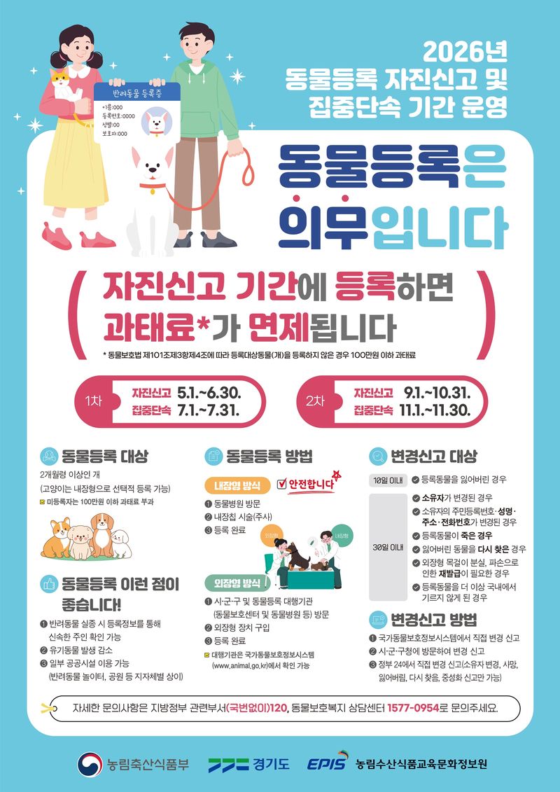 2026년 2차 동물등록 자진신고 기간 안내 포스터. 경기도 제공
