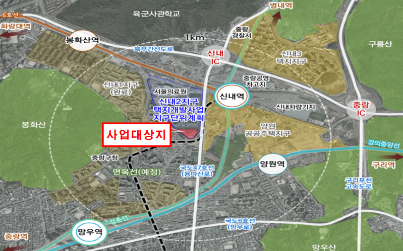 SH공사 본사 이전사업 대상지. 중랑구 제공
