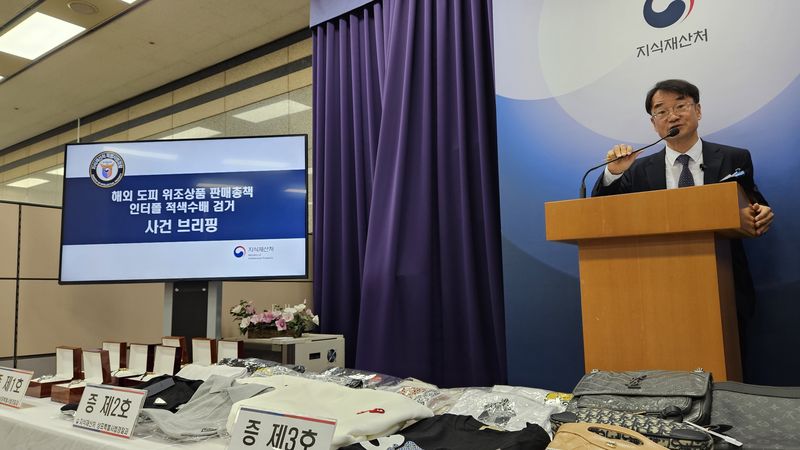 정연우 지식재산처 차장이 8일 정부대전청사 기자실에서 해외 도피 위조상품 판매 총책 검거와 관련한 브리핑을 한 뒤 기자들의 질문에 답하고 있다. 사진=김원준 기자