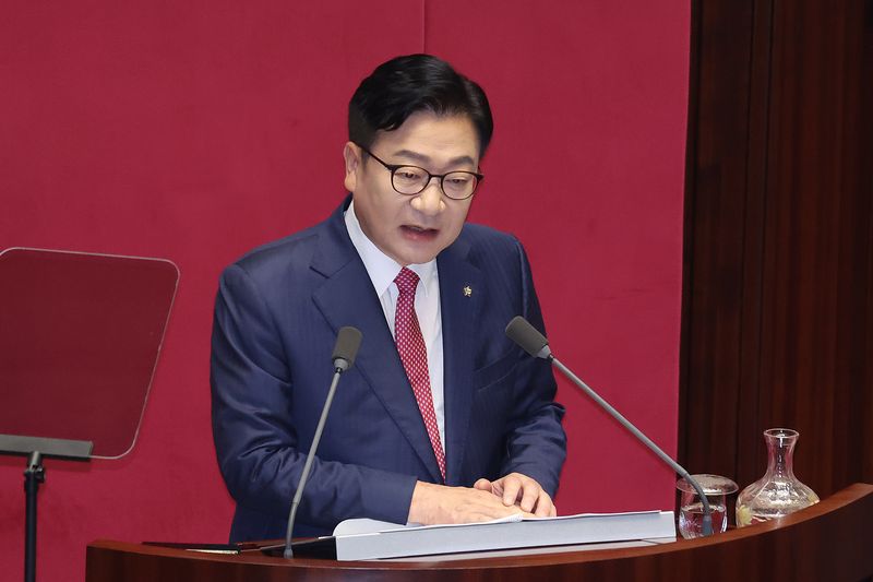 정점식 국민의힘 원내대표가 8일 서울 여의도 국회에서 열린 제439회국회(정기회) 제4차 본회의에서 국정에 관한 교섭단체 대표연설을 하고 있다. 2026.9.8 ⓒ 뉴스1 신웅수 기자