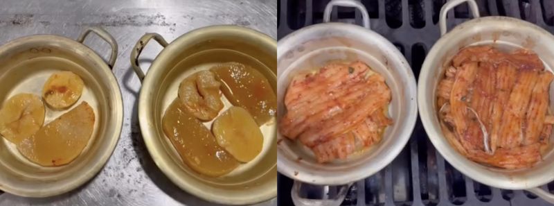 식당 측이 공개한 갈치조림 1인분과 4인분의 모습. 1인분에는 감자 2조각, 무 1조각, 갈치 7조각이 담겼다. 4인분에는감자 2조각, 무 2조각, 갈치 22조각이 담겼다. 사진=스레드, 뉴시스