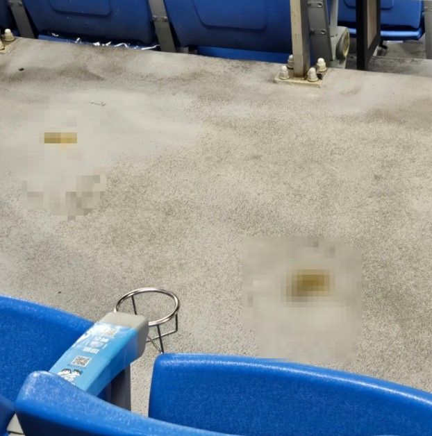 잠실야구장 관람석 인근 통로에서 정체를 알 수 없는 대변이 발견됐다. 사진=뉴시스