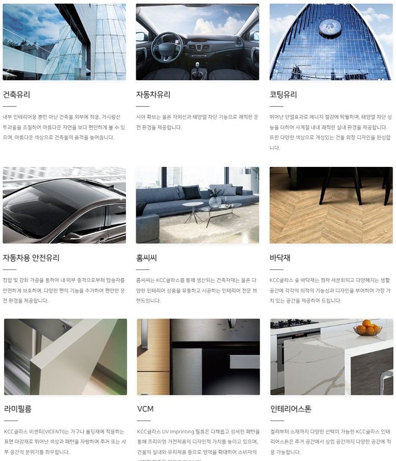 KCC글라스 사업 현황(KCC글라스 홈페이지 갈무리)