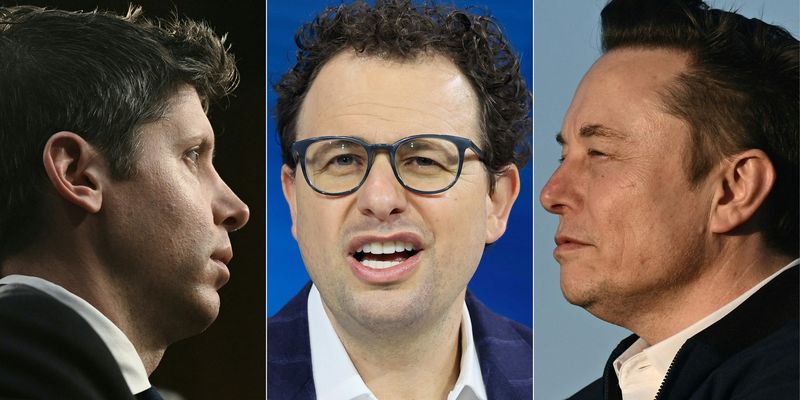 인공지능(AI) 업계의 앙숙인 샘 올트먼 오픈AI CEO(왼쪽부터), 다리오 아모데이 앤스로픽 CEO, 일론 머스크 스페이스X CEO가 12일(현지시간) 프런티어 AI 개발 속도를 조절해야 한다는 데 한목소리를 냈다. AFP연합뉴스